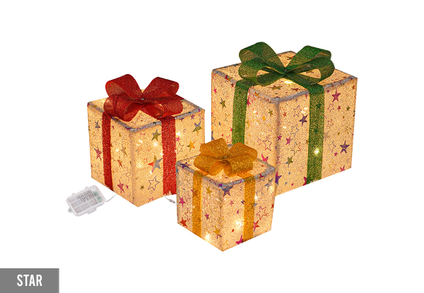 Three-Piece Christmas Lighted Gift Boxes Set - Available in Two Styles & Option for Two-Set