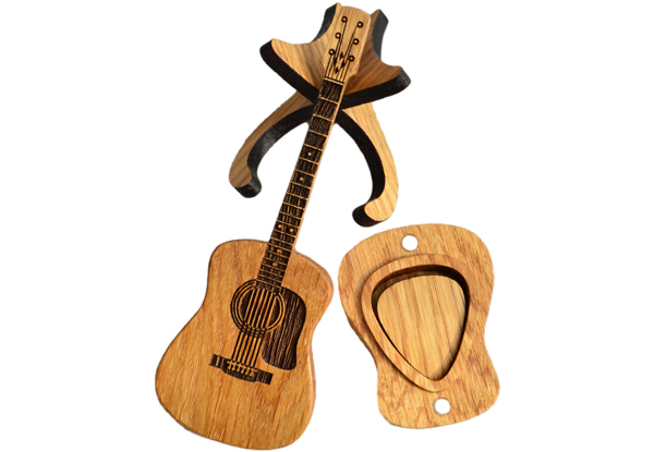 Wooden Acoustic Guitar Pick Box with Holder