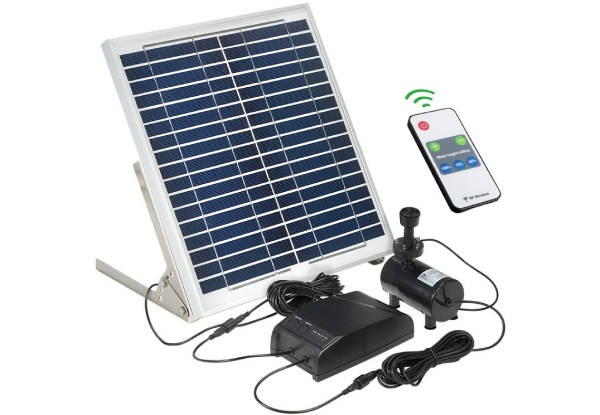 15W Battery Backup Solar-Powered Water Feature Pump Kit with Remote Control