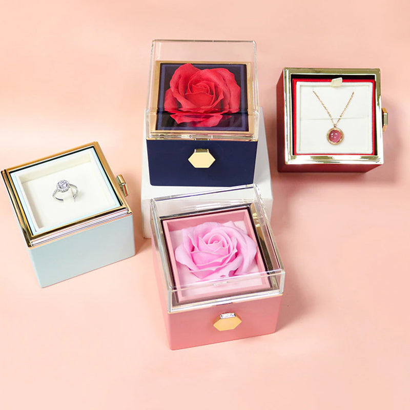 Preserved Rose Flower Proposal Jewellery Box - Four Colours Available