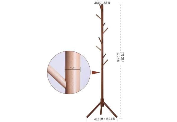 Wooden Coat Tree with Eight Hooks