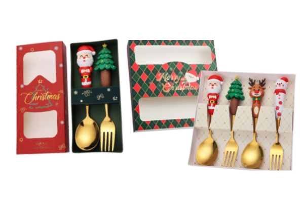 Two-Pack Christmas Stainless Steel Fork & Spoon Set - Option for Four-Pack Available