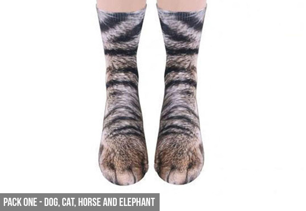 Four-Pack Of Animal Feet Socks With Free Delivery