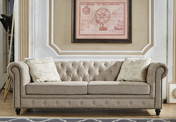 Three Seater Chesterfield Fabric Couch - Auckland Delivery Only