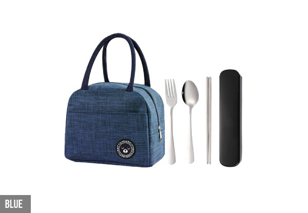 Insulated Lunch Bag & Three-Piece Cutlery Set - Three Colours Available