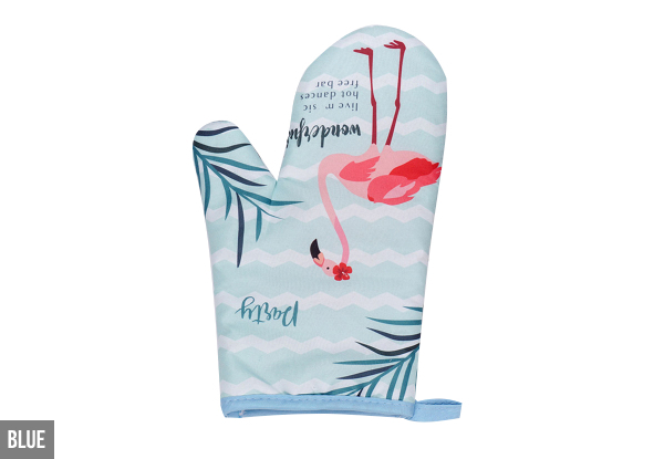 Two-Piece Flamingo Print Oven Gloves Set - Two Colours Available & Option for Both