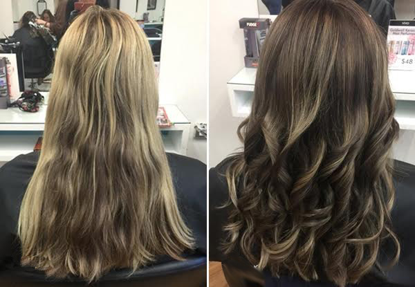 ​Balayage, Ombre, Dip-Dye or Root Melt Hair Package incl. Colour, Style Cut, Shampoo, OLAPLEX Treatment, Head Massage & Blow Wave Finish​ - Six Locations Available