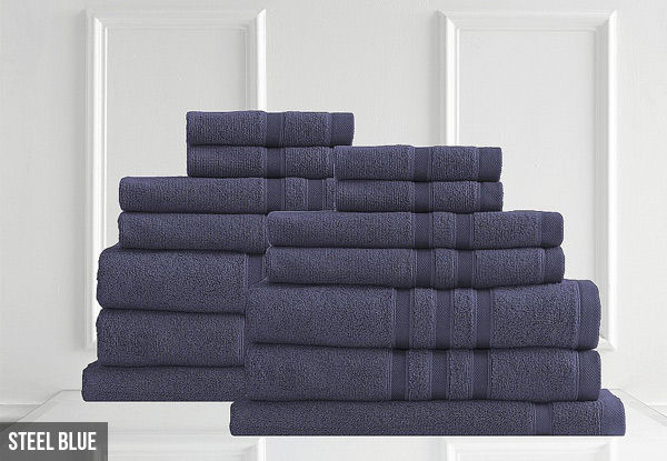 14-Piece Renee Taylor Aria 600 GSM Zero-Twist Egyptian Cotton Towel Set - Six Colours Available with Free Delivery