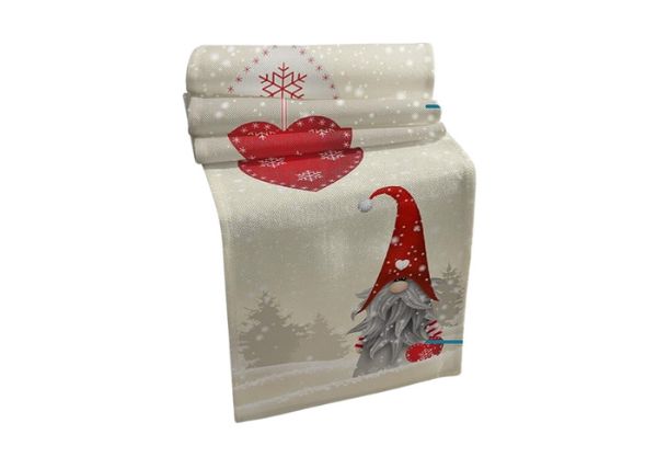 Christmas Snowflake Gnome Linen Table Runner - Two Sizes Available