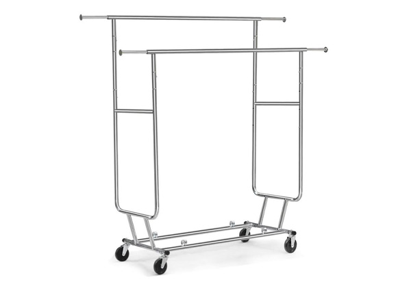 Double-Bar Clothing Rack With Wheels