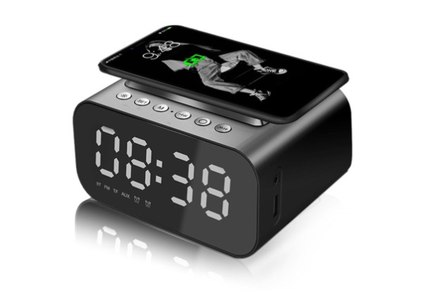LED Alarm Clock with Bluetooth Speaker & Wireless Charging - Two Colours Available