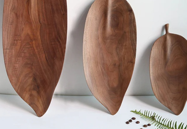 Soga Two-Piece Walnut Leaf Shape Wooden Tray