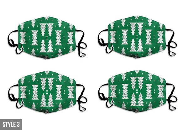 Four-Pack of Christmas Themed Reusable Face Masks - Nine Styles Available & Option for Eight-Pack