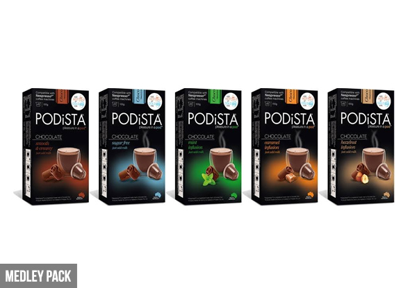 60 Hot or Cold Chocolate Pods Compatible with Nespresso Machines - Five Flavours Available