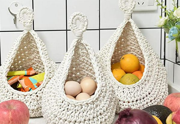Three-Piece Hanging Vegetable Fruit Basket Set - Two Colours Available