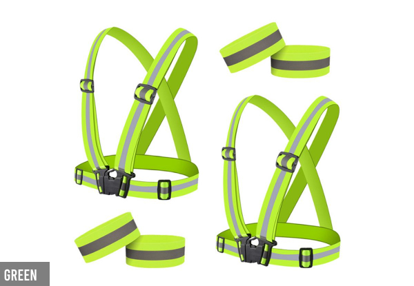 Two-Pack Reflective Vests with Four Wrist Bands - Four Colours Available