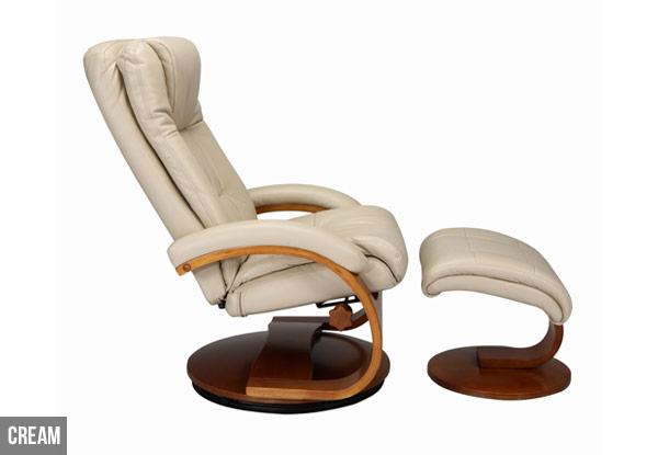 Leather Reclining Chair & Footstool - Five Colours Available