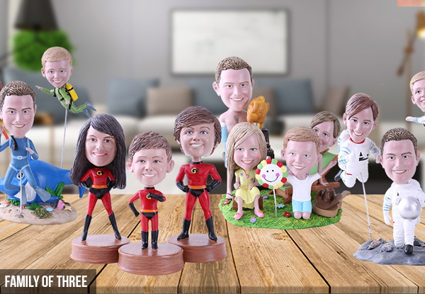 Custom-Made Personalised Bobblehead - Options for Single, Couple or Family Sets