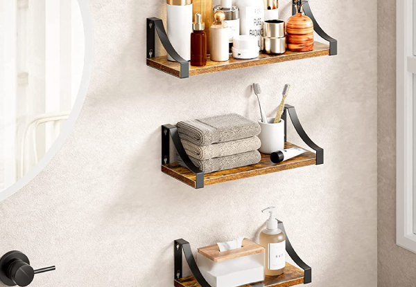 Three-Pack Rustic Wood Floating Shelves Wall Mounted - Two Colours Available