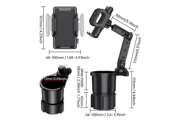 Dual Cup Holder with Phone Mount with Expandable Base