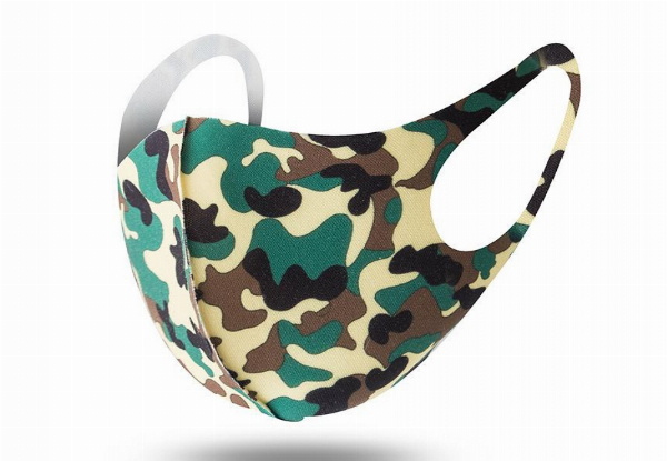 Five-Pack of Unisex Camo Reusable & Washable Face Masks - Four Colours & Option for Ten-Pack Available