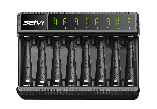 Eight-Slot Smart Battery Charger with LED Display - Option for Two