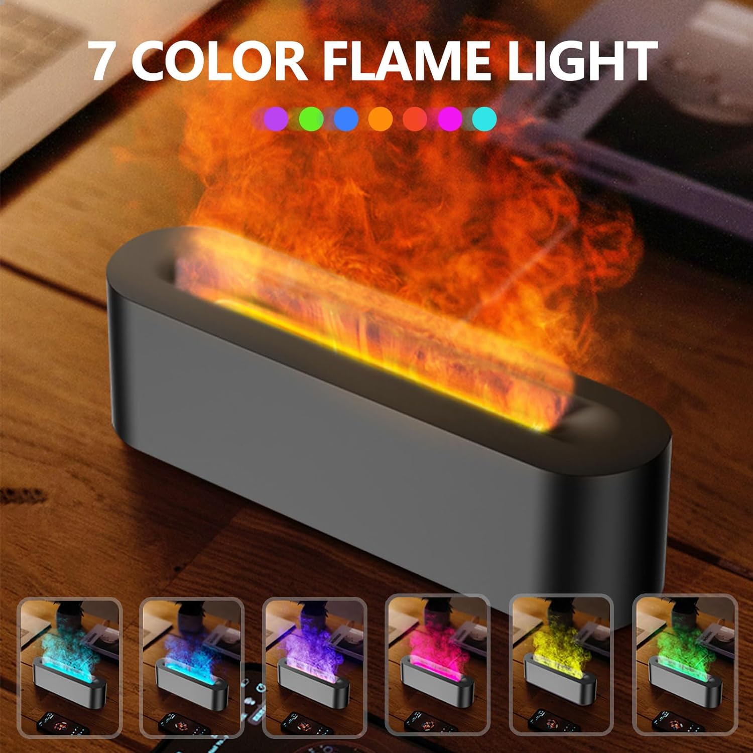 Seven-LED Colour Flame Essential Oil Diffuser - Two Colours Available