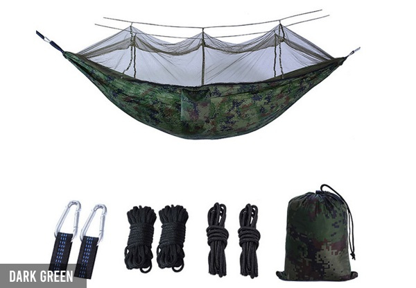Camping Hammock with Mosquito Net - Three Colours & Two-Pack Available