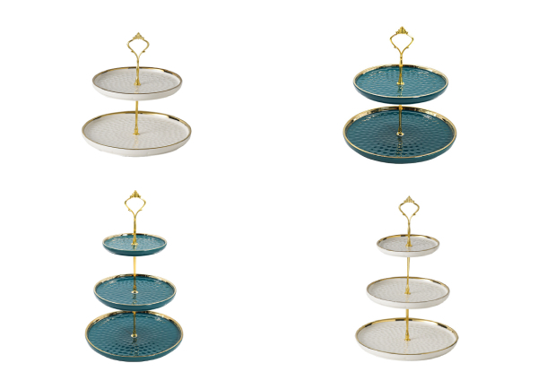 Two-Tier Ceramic High Tea Cake Stand - Two Colours Available & Option for Three-Tier