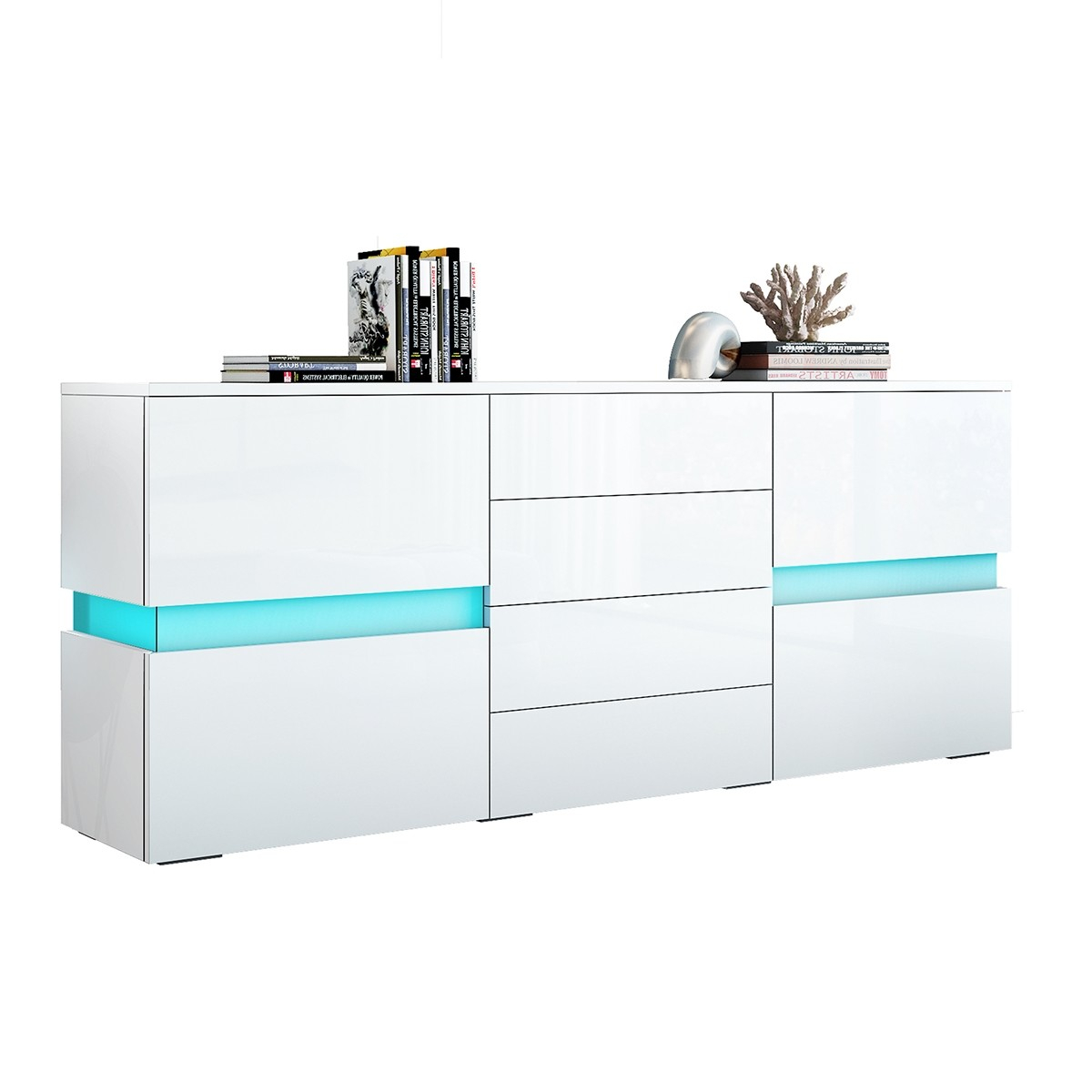 Modern LED Buffet Sideboard Cabinet with Two Doors & Four Drawers