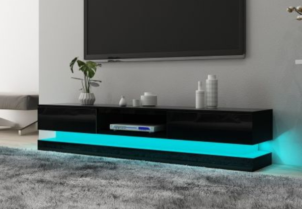 Wood TV Stand Unit with Two Drawers & RGB LED Light - Two Colours Available