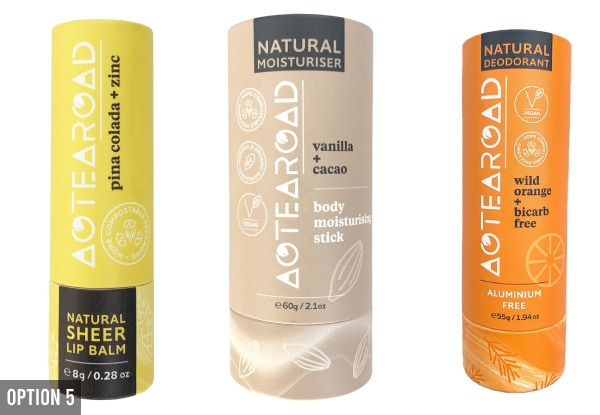 Aotearoad Lip Balm, Body Moisturiser & Deodorant Pack - Seven Options Available