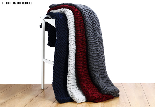 Chunky Knit Woollen Blanket - Four Colours Available with Free Delivery