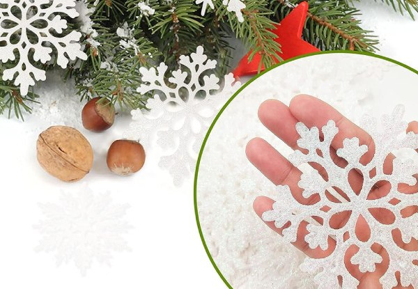 36PCS Christmas Snowflake Ornaments White Glitter Plastic Snow Flakes  Ornaments for Winter Wonderland Christmas Tree Decorations