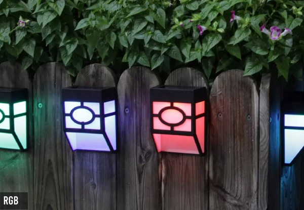 Four-Pack Solar-Powered Wall Lights with Colour-Changing Mode - Two Colours Available & Option for Eight-Pack
