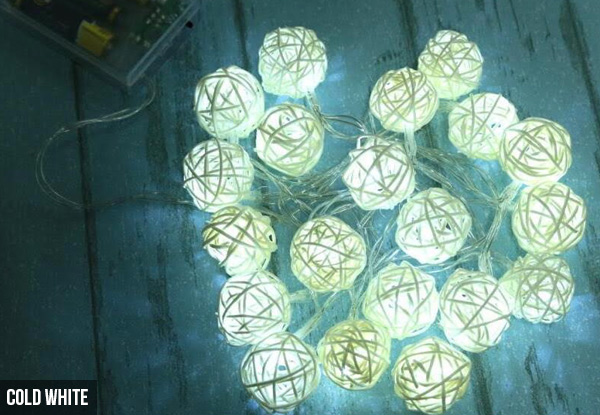 Two Strings of 20 LED Rattan Ball Fairy Lights with Free Delivery - Two Colours Available