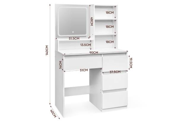 LED Mirror Vanity Table with Four Drawers, Three Compartments & Three Lighting Modes