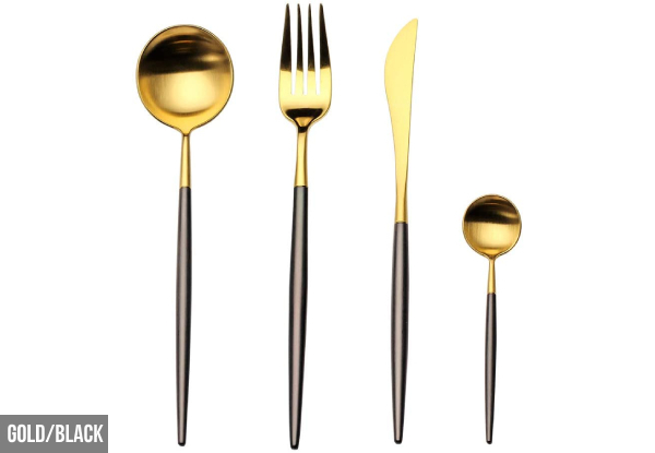 Four-Piece Dual-Colour Stainless Steel Cutlery Service Set - Six Colours Available
