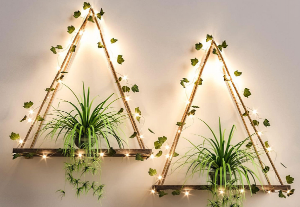 Two-Piece LED Artificial Ivy Wall Hanging Shelf Set - Option for Two Sets