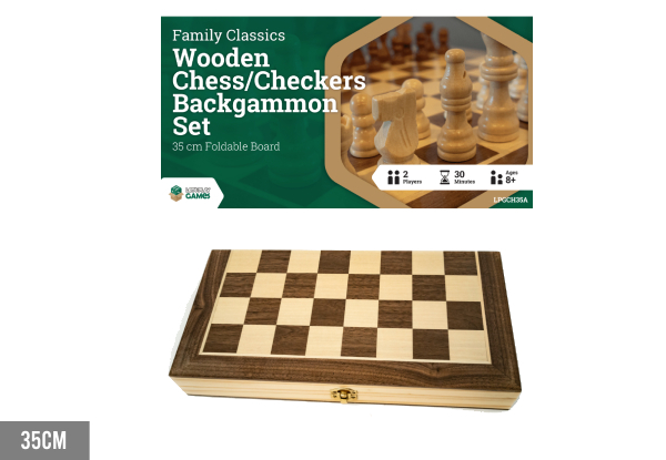 LPG Wooden Foldable Chess, Checkers & Backgammon Set - Available in Three Sizes & Option for Backgammon Set