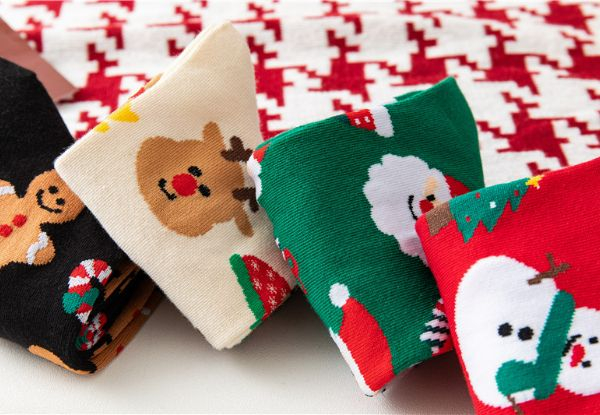 Four-Pairs Christmas Mid Tube Socks