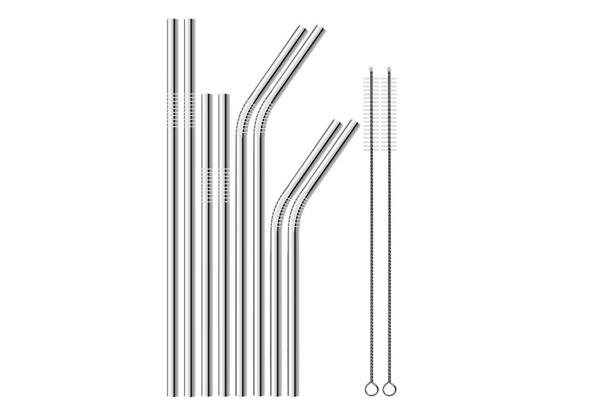 Ten-Piece Stainless Steel Straws Set with Brush Cleaner