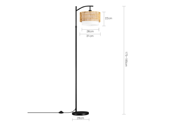 Black LED Floor Lamp with Rattan Lampshade