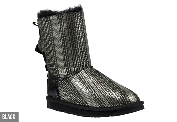 Aussie Connection Women’s Short Sequin Double Ribbon Sheepskin UGG Boots - Two Colours Available