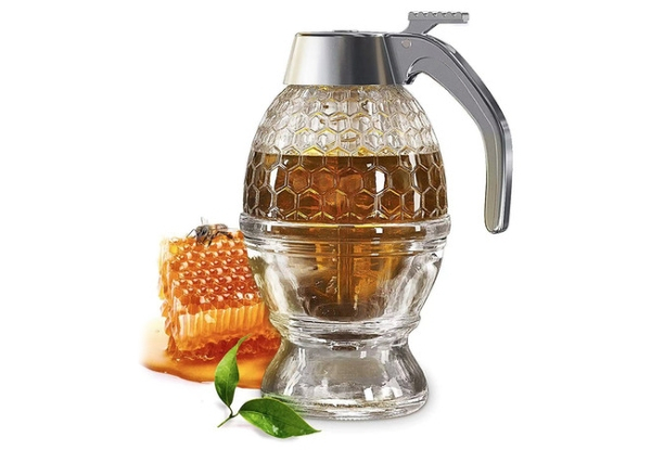 No Drip Honey Syrup Dispenser Jar with Stand Kitchen Tool