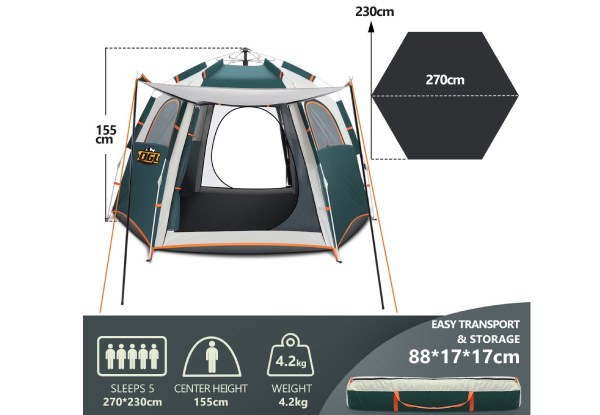 Five-Person Instant Pop-Up Camping Tent - Two Styles Available