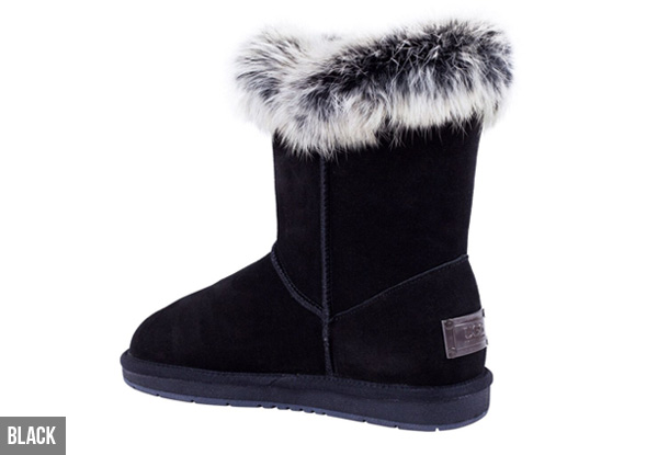 Auzland Women's 'Fame' Australian Sheepskin Fur Trim with Single Button UGG Boots - Three Colours & Six Sizes Available