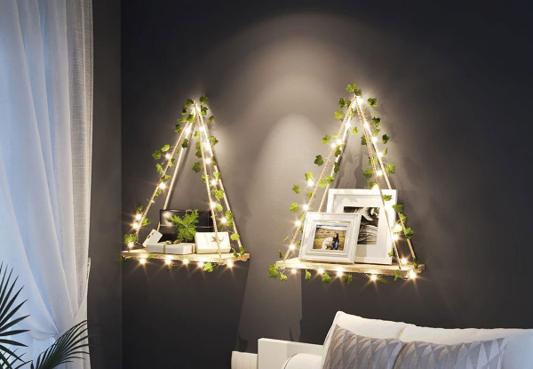 Two-Piece LED Artificial Ivy Wall Hanging Shelf Set - Option for Two Sets