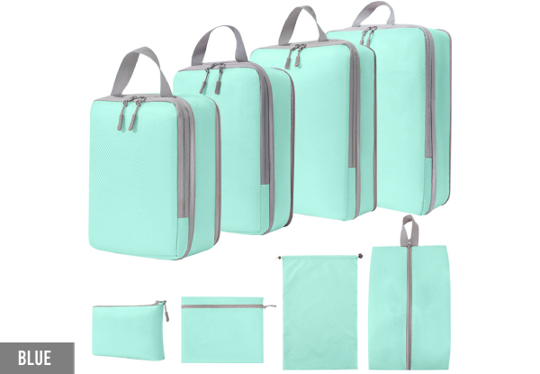 Eight-Piece Travel Compression Packing Cubes - Available in Six Colours