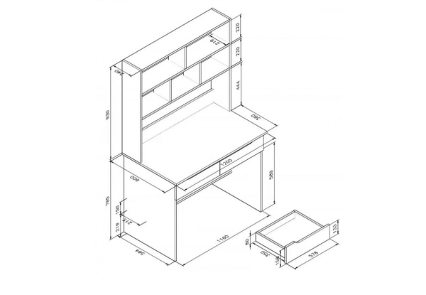 Eevi Drawer Desk with Shelves - Two Sizes Available